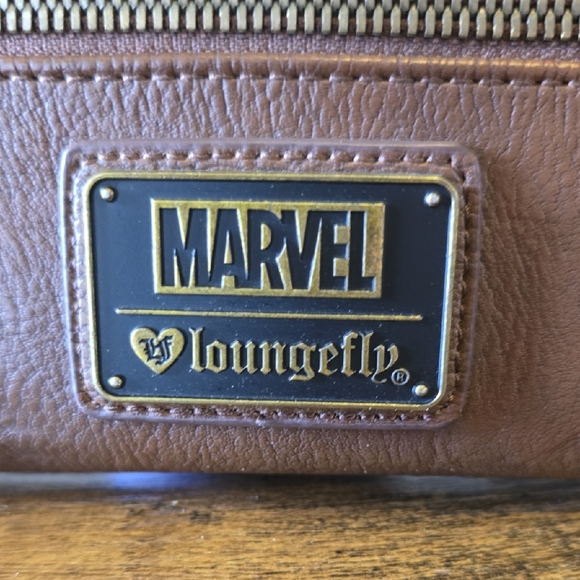 Loungefly Blue and Brown Wallet with Captain American Shield and Flag Design - Picture 2 of 5